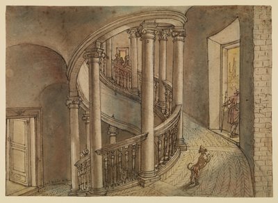 Escalera del Belvedere, de la Scala di Chiocciola de Bramante, en el Cortile di San Damaso, Vaticano de Peter van Lint