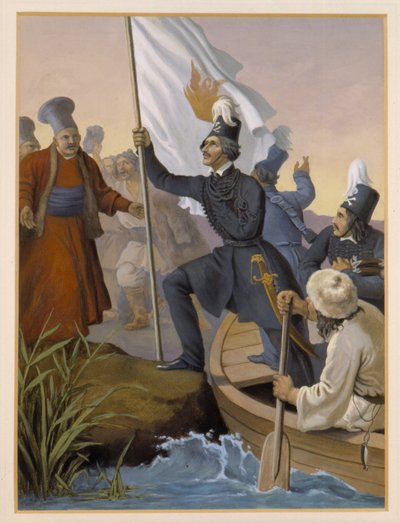 Alexandros Ypsilantis cruzando el río Prouthos, febrero de 1821 de Peter von Hess