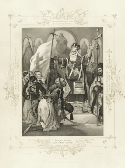 El Metropolitano Germanos levantando la bandera de la libertad del Álbum del Heroísmo Griego de Peter von Hess