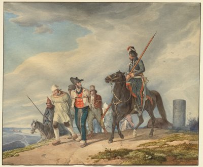 Tres jinetes armados escoltando prisioneros cerca de Reims de Peter von Hess