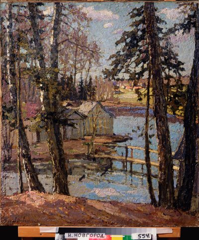 La primavera. En un estanque. Pintura de Pyotr Ivanovich Petrovichev (Pyotr Petrovitchev) (1874-1947), óleo sobre lienzo de Petr Ivanovic Petrovichev