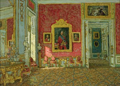 El salón púrpura del Palacio de Kuskovo, c.1915 (óleo sobre lienzo) de Petr Ivanovic Petrovichev