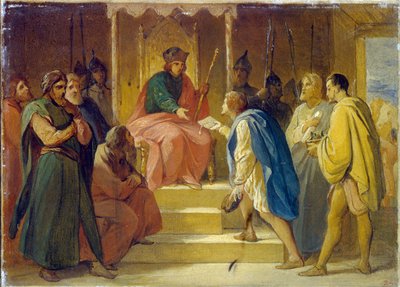 El Gran Príncipe Andrei Bogolioubski (antes de 1100-después de 1193) recibe artesanos enviados por el emperador Frederique Barberousse (Frederique I de Hohenstauffen de Petr Vasilievich Basin