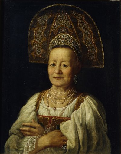 Retrato de una Mujer Comerciante en Kokoshnik, 1796 de Petro Semyonovich Drozhdin