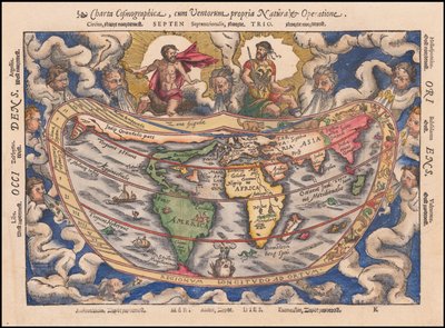1544 mapa - Charta Cosmographica, Cum Ventorum Propria Natura et Operatione de Petrus Apianus