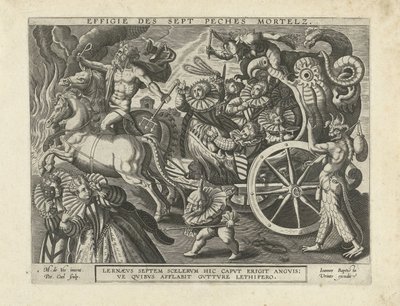 Entrenador con los siete pecados capitales Effigie des sept peches mortars (título sobre objeto) de Petrus Cool