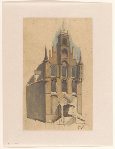 Diseño para un edificio de estilo gótico tardío con frontón escalonado y pináculos de Petrus Gerardus Vertin