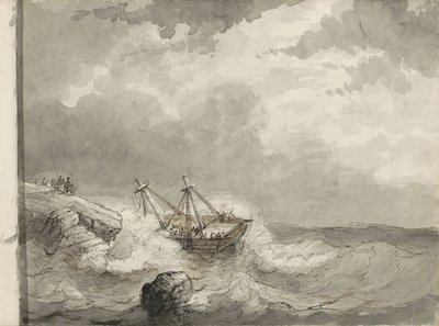 Naufragio en una costa rocosa de Petrus Johannes Schotel (circle of)