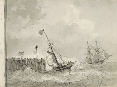 Dos veleros en un amarre de Petrus Johannes Schotel (circle of)