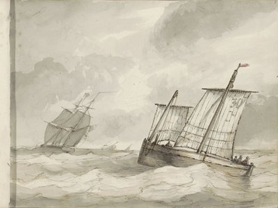 Veleros en un mar turbulento de Petrus Johannes Schotel (circle of)