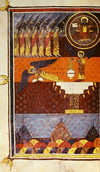 f.126 Siete ángeles con trompetas, del Beato Apocalipsis de Santo Domingo de Silos de Petrus Petrus