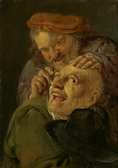 Sentimiento: Un barbero tratando a un hombre. De la serie Personificaciones de los cinco sentidos, c.1635-66 (óleo sobre madera) de Petrus Staverenus