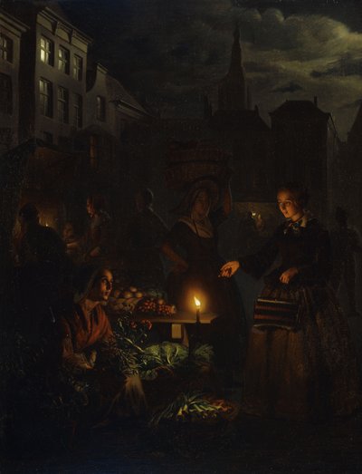 Escena de Mercado de Noche de Petrus van Schendel