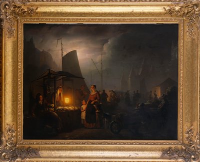 Una plaza de mercado por la noche, Bruselas, 1870 de Petrus van Schendel