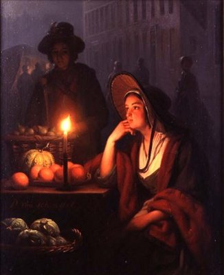 Puesto de mercado de noche de Petrus van Schendel