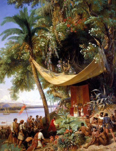 Misa de evangelización al aire libre en América - pintura de Pharamond de Pharamond Blanchard