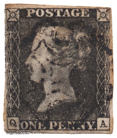 One Penny Black, el primer sello postal del mundo, c. 1840 de Philately