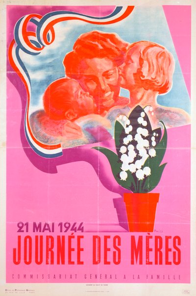 Día de la Madre, 21 de mayo de 1944, cartel de la Francia de Vichy, 1944 de Phili