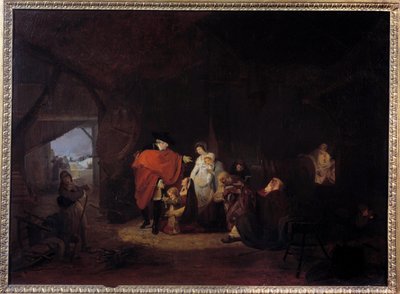 Rasgo de humanidad de Luis XVI: invierno de 1784 el rey da limosna a los habitantes de Versalles de Philibert Louis Debucourt