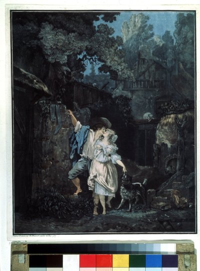 ""Farewell morning"" (Despedida de la mañana) Una pareja se va temprano en la mañana. Litografía de Philibert Louis Debucourt (1755-1832) 1787 Museo Pushkin de Moscú de Philibert Louis Debucourt
