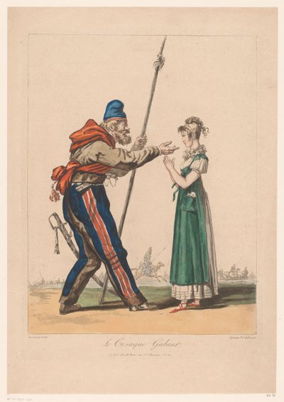 Meisje pone Kozak El cosaco galante. (título en el objeto) Kostuumprenten van Debucourt (título de la serie) Colección de disfraces extraídos de la naturaleza (título de la serie) de Philibert Louis Debucourt