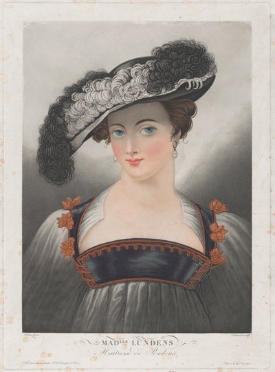 Retrato de Susanna Lunden, con sombrero de ala ancha con plumas de Philibert Louis Debucourt