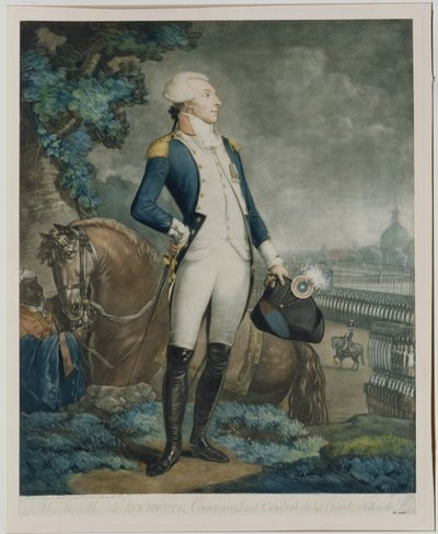Retrato del Marqués de La Fayette (1757-1834) comandante de la Guardia Nacional, 1790 de Philibert Louis Debucourt