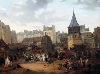 Rejoicings dados por la ciudad de París en Les Halles el 21/01/1782 con motivo del nacimiento del Delfín Luis José de Francia de Philibert Louis Debucourt
