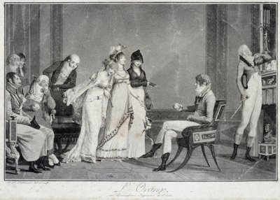 La naranja o el juicio moderno de París Parodia del juicio de París con un joven a la moda del Directorio (Increíble) eligiendo entre tres Maravillosas. Grabados de Philibert Louis Debucourt (1755-1832) alrededor de 1800 París, Museo Carnavalet de Philibert Louis Debucourt