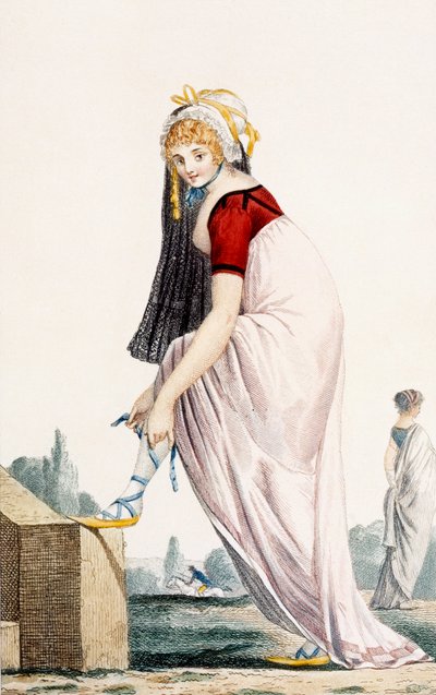 Joven dama con atuendo de verano estilo griego, 1700, ilustración de 