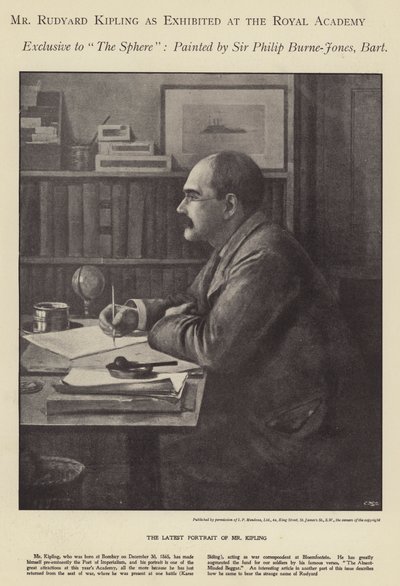 Retrato de Rudyard Kipling exhibido en la Real Academia (litografía) de Philip (after) Burne Jones