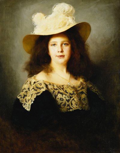 Retrato de Mici Lukacs, de 10 años, con un vestido azul oscuro con cuello de encaje de Philip Alexius de Laszlo