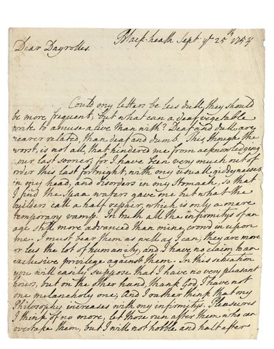Carta autógrafa a Solomon Dayrolles, Blackheath, 25 de septiembre de 1754 de Philip Dormer Stanhope Chesterfield