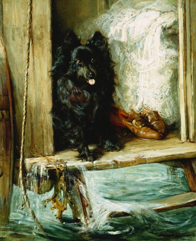 Dejado a Cargo - Un Pomerania Negro en los Escalones de una Máquina de Baño de Philip Eustace Stretton