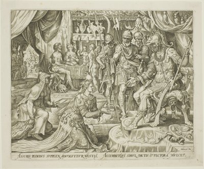 Judith presentada a Holofernes, lámina cinco de La historia de Judith y Holofernes de Philip Galle