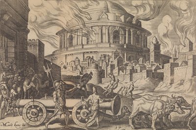 Los Caldeos Llevándose las Columnas del Templo de Jerusalén, de Los Desastres de..., 1569 de Philip Galle