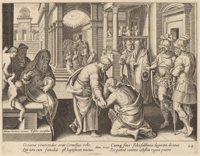 Cornelio adorando a San Pedro de Philip Galle after Jan van der Straet