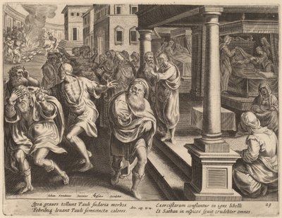 San Pablo expulsando espíritus malignos de Philip Galle after Jan van der Straet