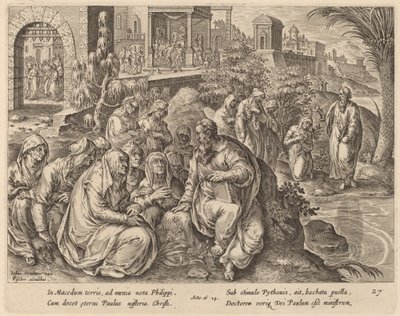 San Pablo habla a las mujeres de Filipos junto a un río de Philip Galle after Jan van der Straet