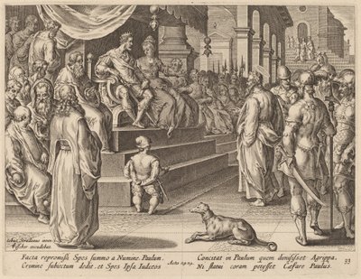 San Pablo ante Festo y Agripa de Philip Galle after Jan van der Straet