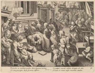 La caída de Eutico de Philip Galle after Jan van der Straet