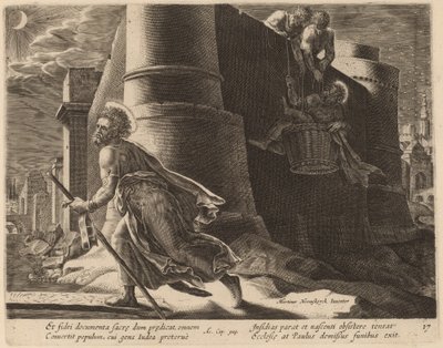 San Pablo escapa de Damasco de Philip Galle after Maerten van Heemskerck