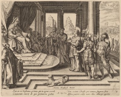 San Esteban ante el consejo de Philip Galle after Maerten van Heemskerck