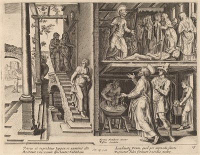 La resurrección de Tabita de Philip Galle after Maerten van Heemskerck