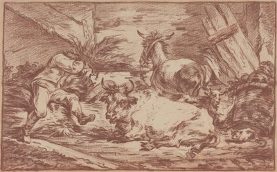 Animales en un establo (tiza roja sobre papel verjurado) de Philip James de (1740-1812) Loutherbourg