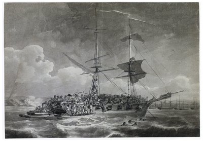 Retrato de un bergantín (ladrillero) francés, La Chevrette (incierto). Bañado en tinta por Philippe Jacques de Loutherbourg (1740-1812). de Philip James de (1740 1812) Loutherbourg