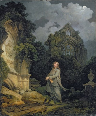 Visitante a un cementerio iluminado por la luna de Philip James de Loutherbourg