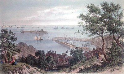 El escuadrón real anclado, 2 de septiembre de 1846, de la visita de la reina Victoria en Jersey, grabado por H. Walter de Philip John (after) Ouless