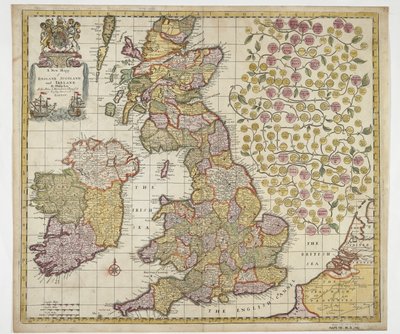 Un nuevo mapa de Inglaterra, Escocia e Irlanda, c.1690 (grabado en color) de Philip Lea
