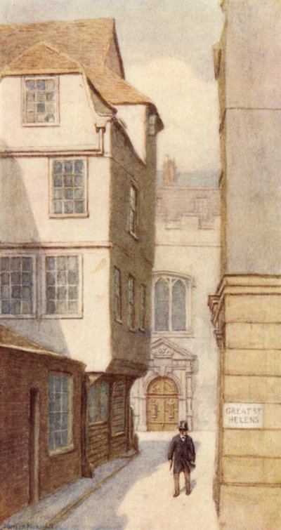 Número 10 de Great St Helens y entrada de la Iglesia de St Helens, 1893 de Philip Norman